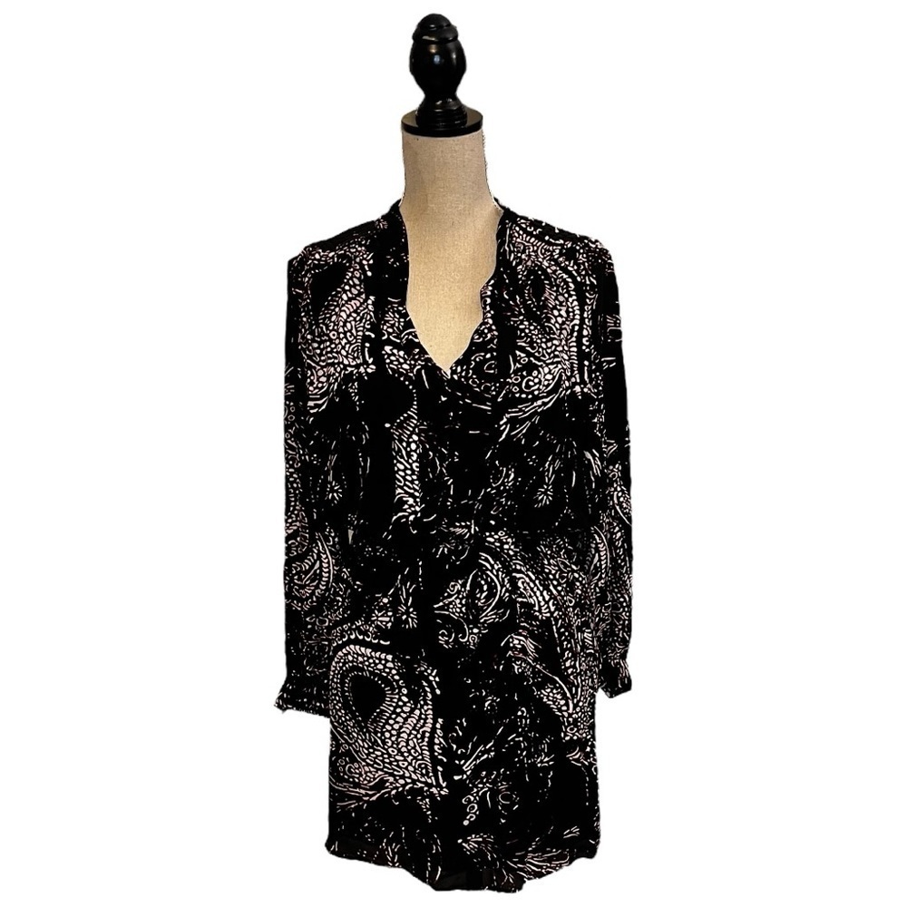 Parker Silk Dress with Long Sleeves, Elastic Waist and Bow at Neck